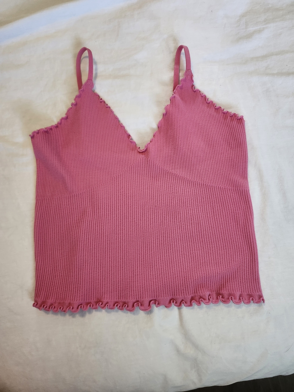 Ambiance Pink Ribbed V-Neck Frilly Cami Tank